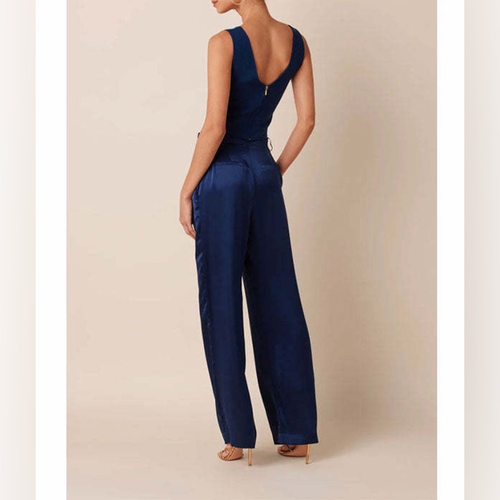 Sablyn Emerson Pleated Silk Pants in Midnight Navy, Size Small - Picture 2 of 16